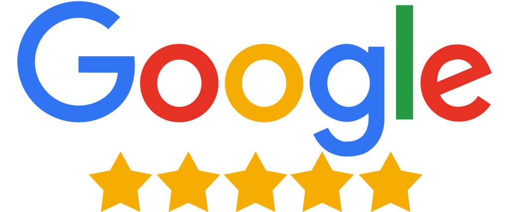 Graphic urging customers to leave a review on Google, featuring colorful letters and five gold stars.